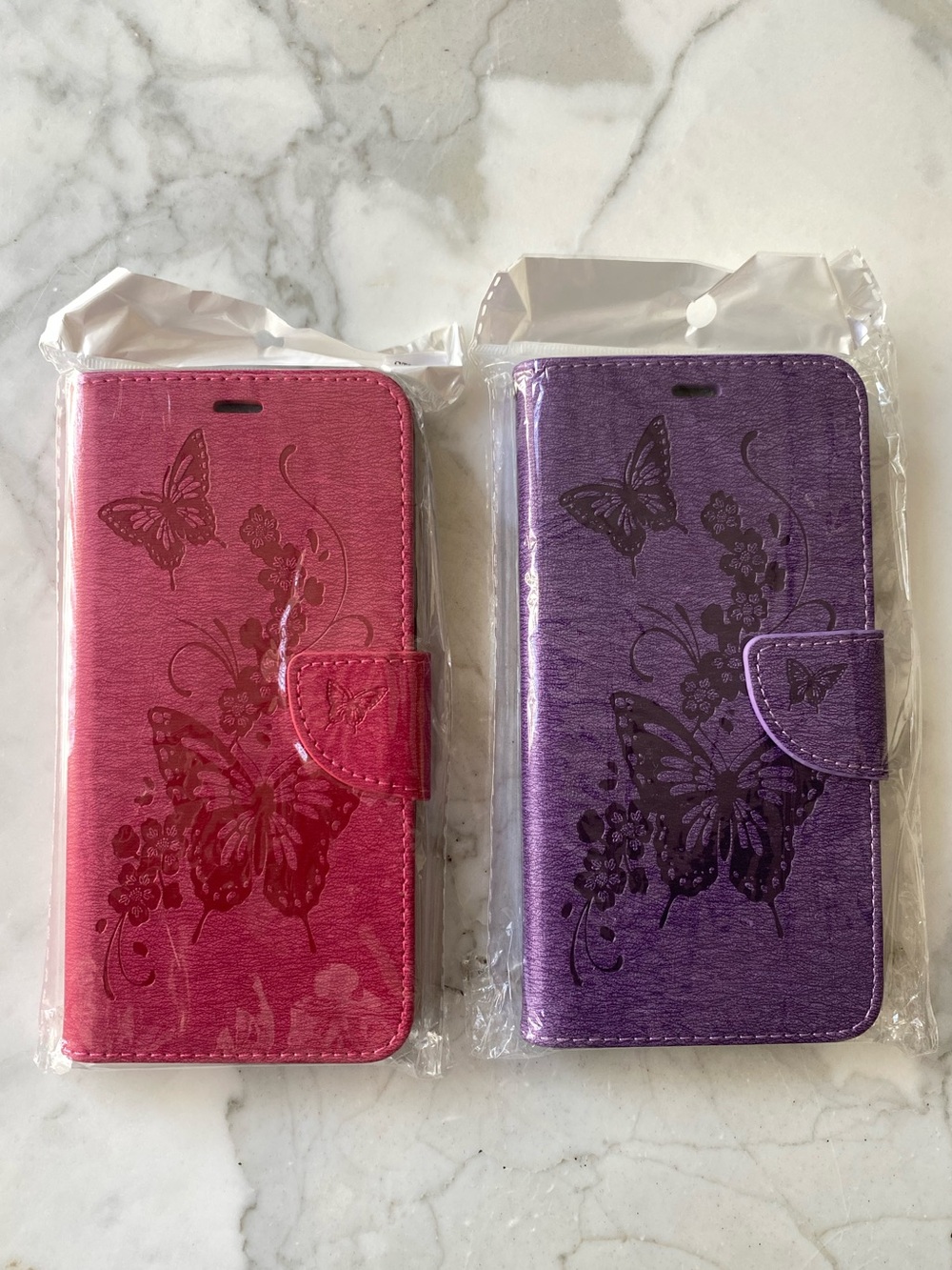Butterfly Wallet Phone Case for Samsung - Pink and Purple Bundle